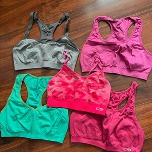 Champion Pink Sports Bras with Racerback Design and Stretchy Material